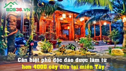 Căn biệt phủ độc đáo được làm từ hơn 4000 cây dừa tại miền Tây