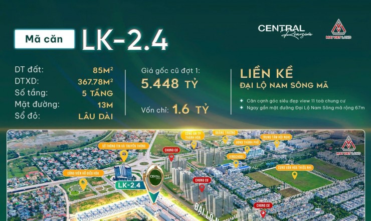 Nhỉnh 5 tỷ sở hữu ngay nhà 5 tầng 85mv, tổng 368mv sàn khu đô thị Central Riverside Thanh Hóa