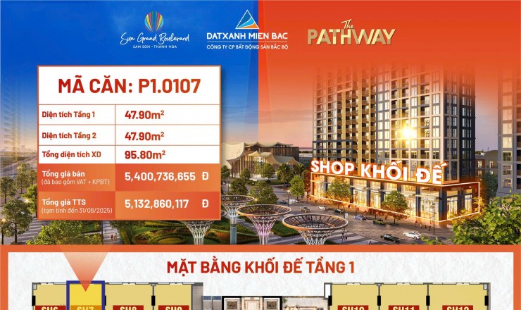 SHOPHOUSE Khối đế tòa P1 -The Pathway Sầm Sơn