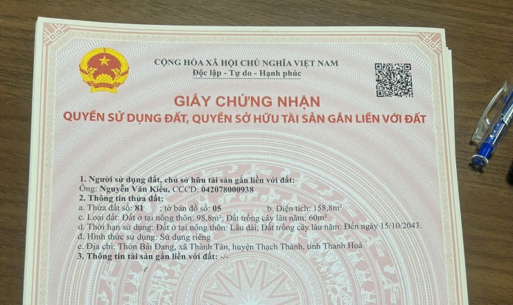 Tặng VÀNG khi mua Đất nền Thạch Thành - Thanh Hóa. CÓ SỔ ĐỎ