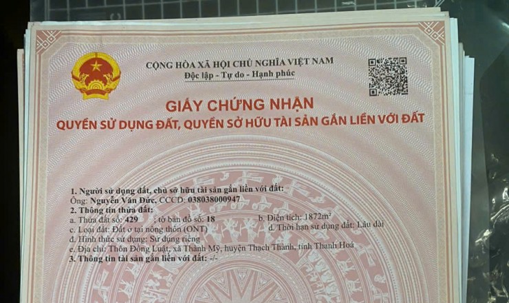 SIÊU HỜI. Chỉ 190tr cầm ngay sổ đỏ lô đất thổ cư 129m2 tại Thành Mỹ - Thanh Hóa