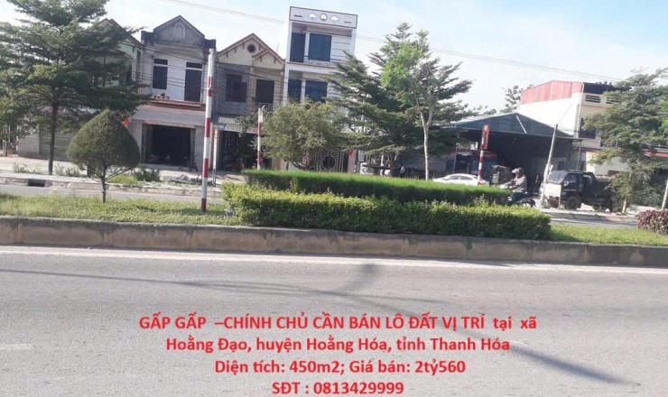 GẤP GẤP  –CHÍNH CHỦ CẦN BÁN LÔ ĐẤT VỊ TRÍ  tại  xã Hoằng Đạo, huyện Hoằng Hóa, tỉnh Thanh Hóa