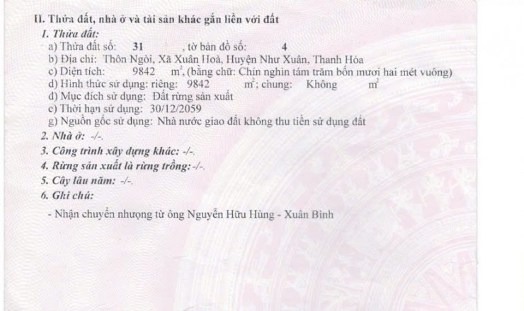 CHÍNH CHỦ CÓ MẢNH ĐẤT CẦN BÁN TẠI NHƯ XUÂN - THANH HÓA